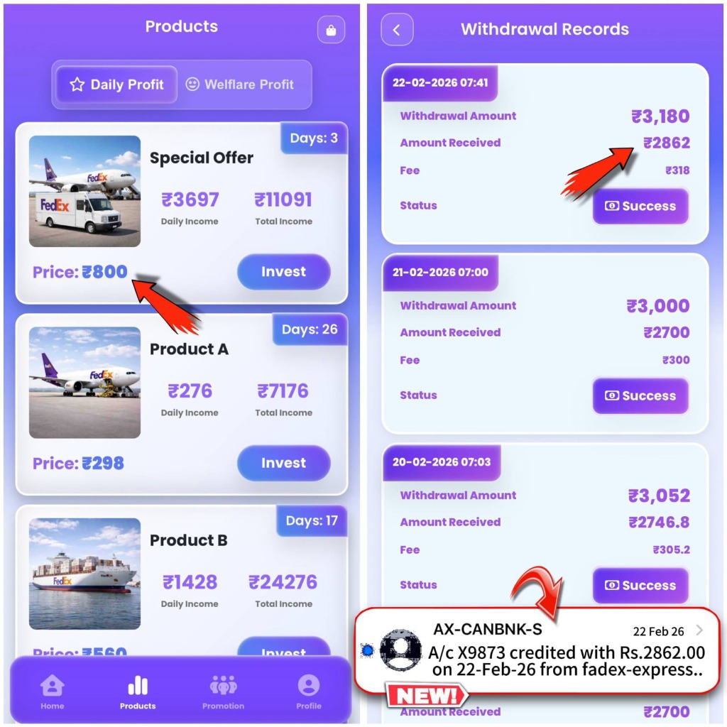 Real earnings proof — Products & Withdrawal Records